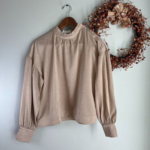 Evidnt Womens Stand Collar Long Sleeve Blouse XS in Taupe Brush - Picture 1 of 10